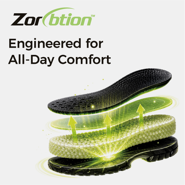 Zorption™-Dämpfungstechnologie für Stoßdämpfung und ganztägigen Komfort in Sicherheitsschuhen