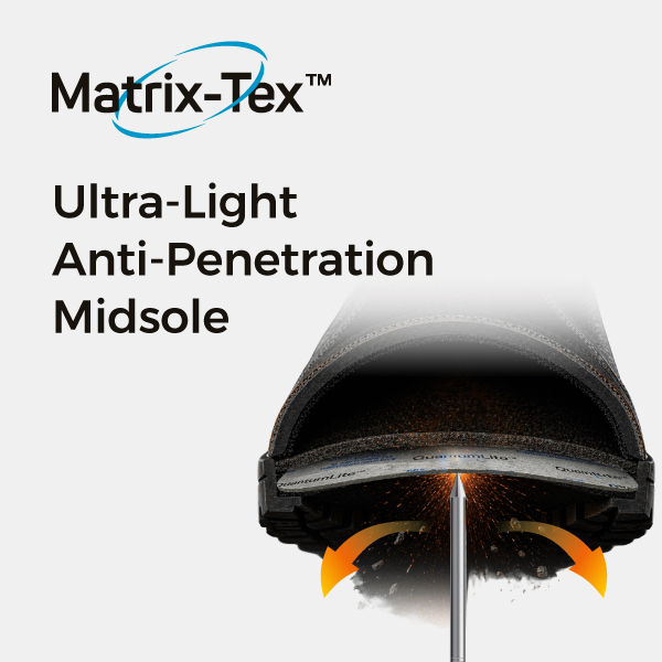Ultraleichte, durchdringungssichere Zwischensohlentechnologie Matrix-Tex™ für durchtrittsichere Sicherheitsschuhe